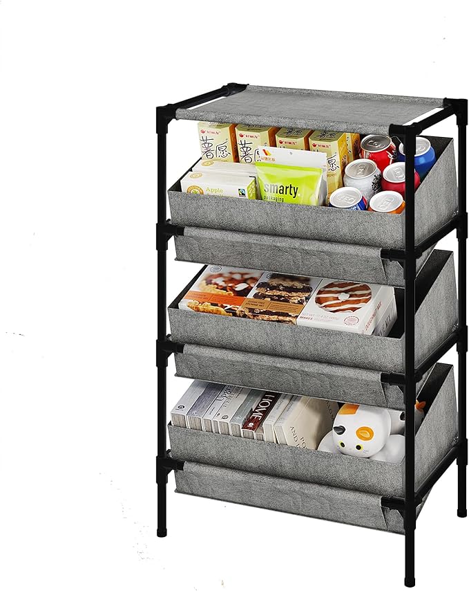 Buzowruil Storage Shelving 3-Tier Utility Shelving Unit Organizer Rack Toy Rack for Home,Office Bedroom, Living Room,Kitchen,Entryway, Grey