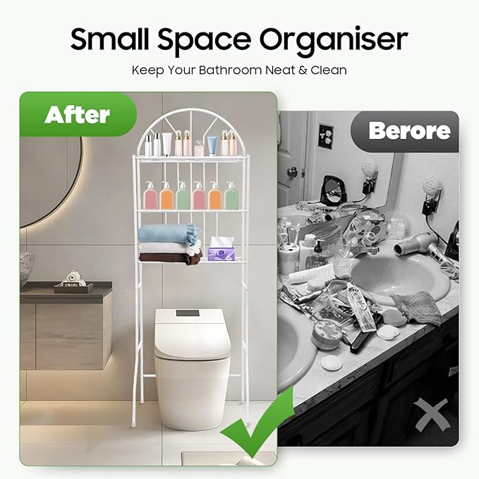 3 Tier Over The Toilet Rack, Shelf Bathroom, Over The Toilet Storage Rack, Stand Organizer Space Saver, White