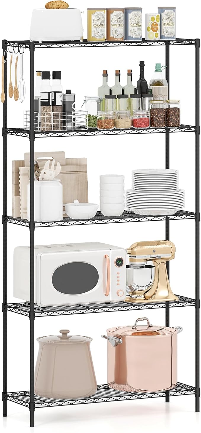GOFLAME 5-Tier Metal Storage Shelving Unit, Heavy-Duty Adjustable Utility Shelf with V-Shaped Wire Rack, 450 LBS Storage Organizer for Home, Kitchen, Garage, Basement, 36”L x 14”W x 72”H