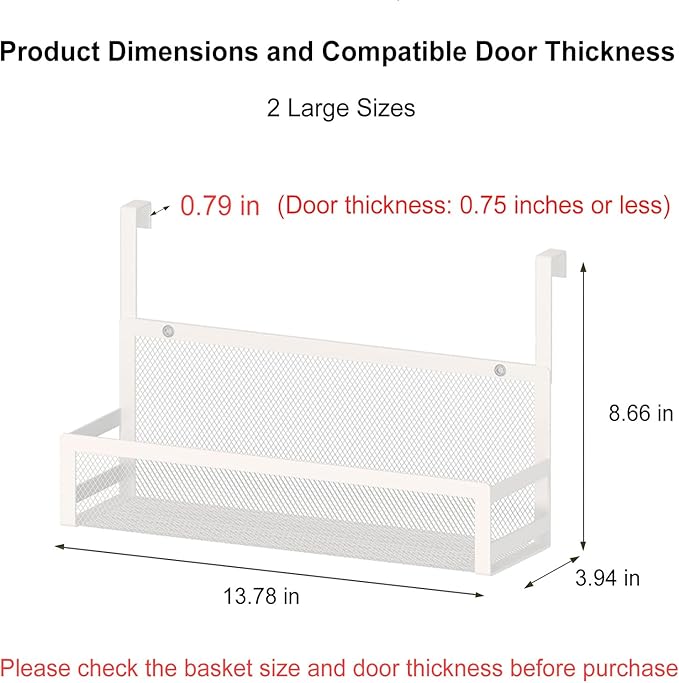 Hanging Bathroom Baskets Fine Mesh Wire Storage Basket Over Cabinet Door Organizer No Drilling Required for Kitchen Bathroom Office, Large, 2 Pack