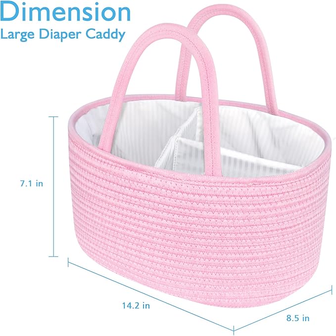 ABenkle Diaper Caddy Organizer, Boho Rustic Cotton Rope Nursery Baby Basket, Changing Table Organizer for Baby Diaper Storage and Baby Shower