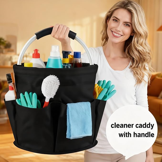 17L Cleaning Caddy With Handle, Foldable Storage Cleaning Product Organizer, Cleaning Caddy for Cleaning Supplies Outdoor Camping, Portable Multifunctional Cleaning Bucket tool Bag Organizer