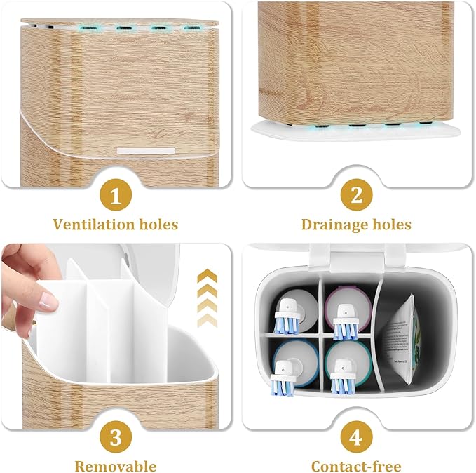 GFWARE Wood Toothbrush Holders - Enclosed Electric Toothbrush Holders for Bathrooms with Cover, Dustproof Toothbrush Holder with Lid, Covered Toothbrush Holder