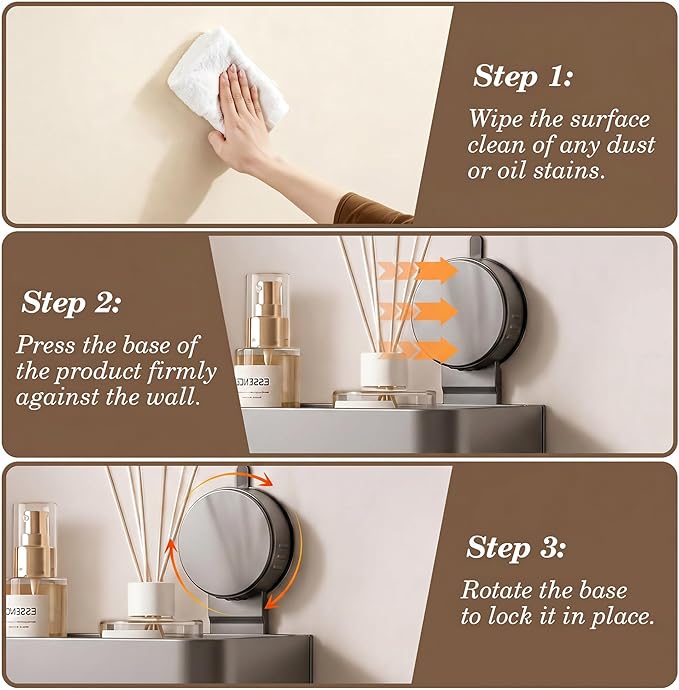 Stainless Steel Wall Mounted Bathroom Shelves with Removable Hooks and Tools