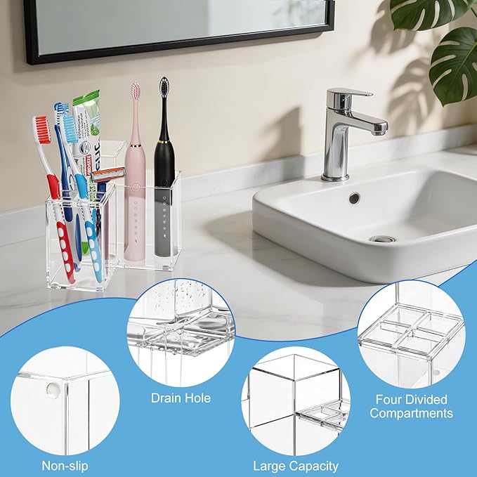 Acrylic Toothbrush Holders for Bathroom, 5 Slots Toothbrush and Toothpaste Storage Organizer Holder, Home Decor for Bathroom Accessories Organizer