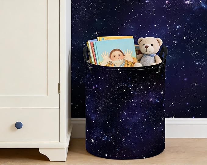 ESSME Kids Laundry Basket,Space Hamper Collapsible Canvas Storage Bin for Boys and Girls, Cute Hamper,Gift Baskets(Space)