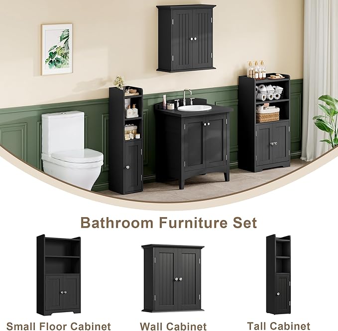 ChooChoo Small Bathroom Storage Cabinet, 7.1“W * 7.9”D Corner Floor Cabinet with Door and Adjustable Shelf, Narrow Toilet Paper Cabinets, Slim Bathroom Organizers for Small Spaces and Bathroom, Black
