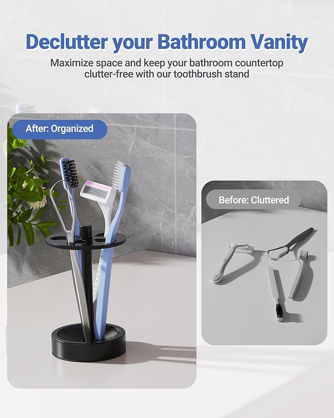 Black Toothbrush Holder Stand for Bathroom, Small Tooth Brush Holder Storage Organizer for Kids, Modern Cute Vanity Countertop Accessories Decor for Farmhouse Dorm