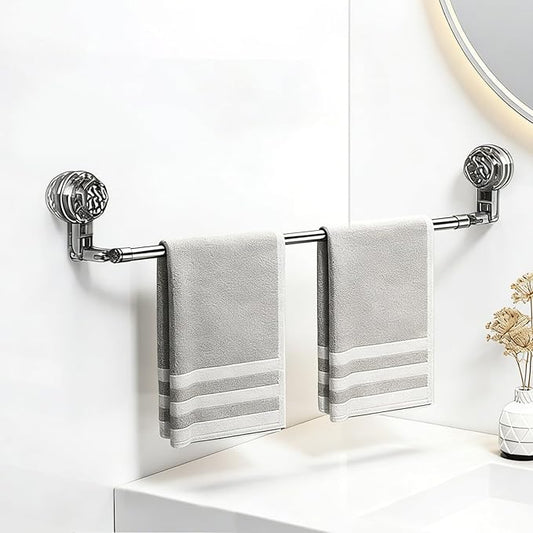 Adjustable Suction Cup Towel Rack, 11.8-23.6 Inch Extendable Towel Bar for Bathroom, Rustproof Telescopic Towel Hanger Wall Mounted Without Drilling, Strong Hold Shower Towel Storage