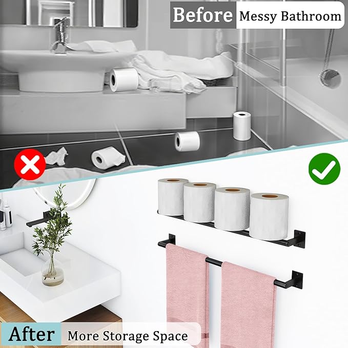 2 Packs 24 Inch Bathroom Towel Bar, Matte Black Towel Racks for Bathroom, JIAPAIDUO Bathroom Towel Rack Wall Mounted, Bath Hand Towel Holder Organizer, Modern Home Decor Towel Rod