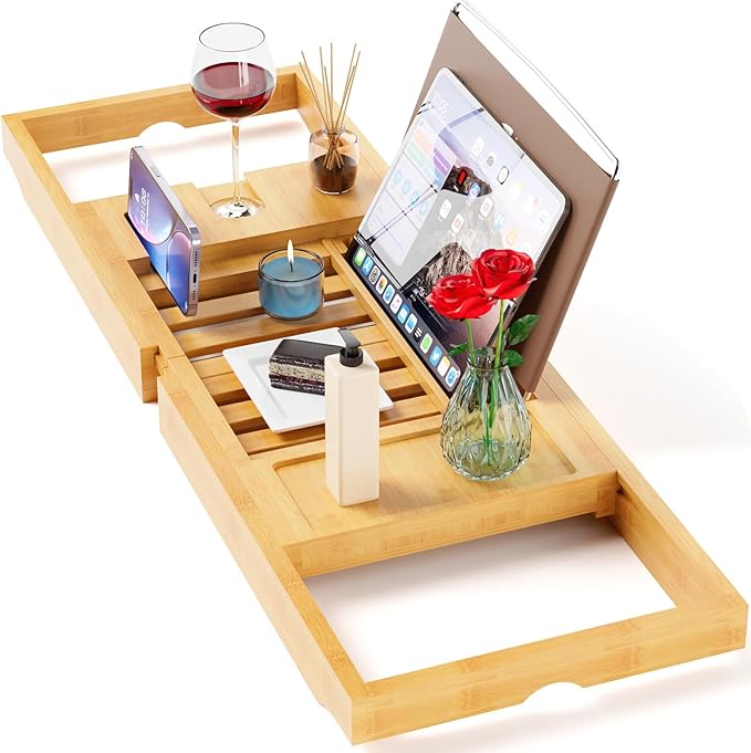 Bathtub Trays for Tub,Bath Tray, Foldable Bathtub Caddy,Bamboo
