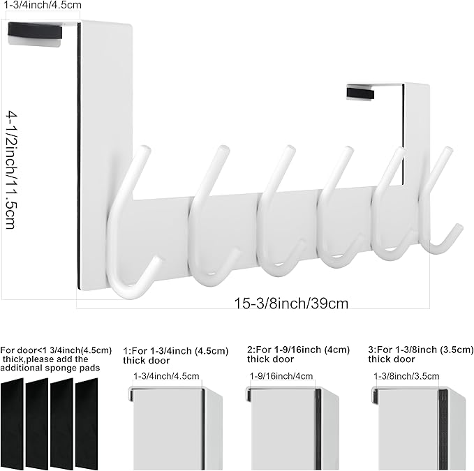 WEBI Over The Door Hooks:Door Hanger Over The Door Towel Rack,Door Coat Towel Hanger Door Coat Rack 6 Hooks for Hanging Clothes,Jacket,Hats,Bathroom,White