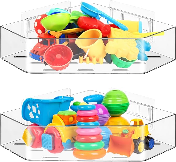 2 Pack Acrylic Corner Shower Caddy, Adhesive Shower Organizer Bathroom Organizer Shelves Bath Toy Holder Storage for Bathroom