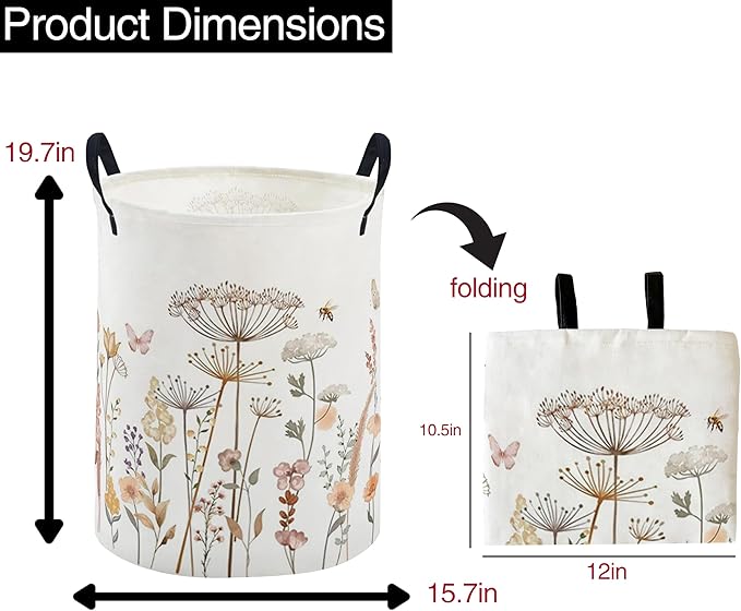 ESSME Kids Laundry Basket,Flower Hamper Collapsible Canvas Waterproof Storage Bin for Girls, Cute Hamper,Gift Baskets(Flower cluster)