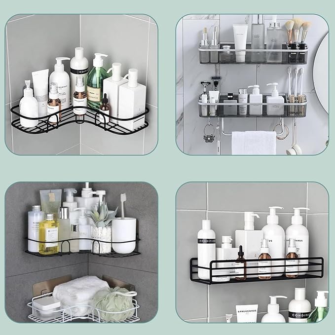 4PCS Shower Caddy Adhesive Sticker Replacement Hook for Corner Shower Caddy Bathroom Rack Shelf Soap Dish Basket Wall Hanging Hook with Strong Sticky, No Drilling