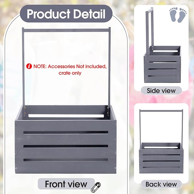 Suzile Wooden Baby Shower Crate Closet Wood Basket for Gifts with Handle Boy Girl Clothes Gender Reveal Storage Box for Newborn New Parent(Gray)