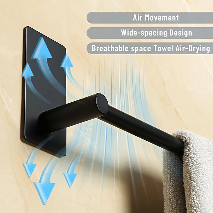 Alise Adhesive Towel Bar 12 Inch Towel Racks for Bathroom SUS 304 Stainless Steel,Bathroom Towel Holder No Drill, Strong Self Adhesive Towel Hanger Wall Mounted,Matte Black