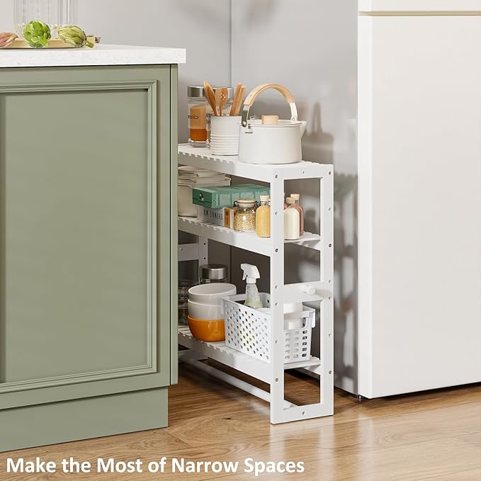 RRX Bathroom Shelf Storage Organizer, Bathroom Shelf 3-Tier Adjustable Layer Bamboo Organizer with Bar,Hanging, Freestanding Over Toilet Utility Shelves,White