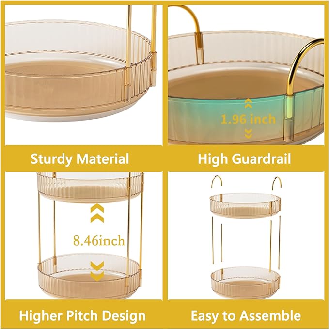 Asayuee 360 Rotating Makeup Organizer for Vanity,3 Tier Large Capacity Vanity Storage,Skincare Perfume Spinning Organizer,Bathroom Cosmetics Storage Makeup Stand Organizer (Gold-3 Tier)