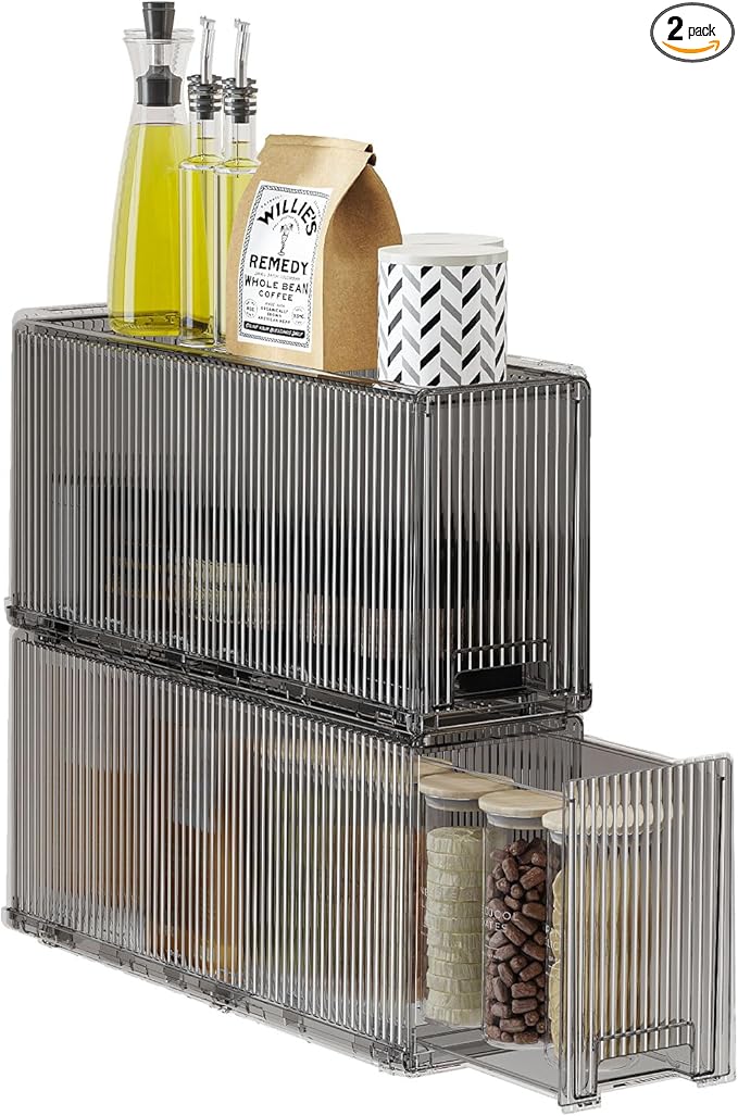 KHNR Slim 2 Tier Kitchen Spice Rack Shelf Organizer with Wheels, Narrow Gap Storage Cabinet for Bottles, Cans & Seasoning Jars, Food Grade PET, Perfect for Refrigerator Side or Pantry, Clear Grey