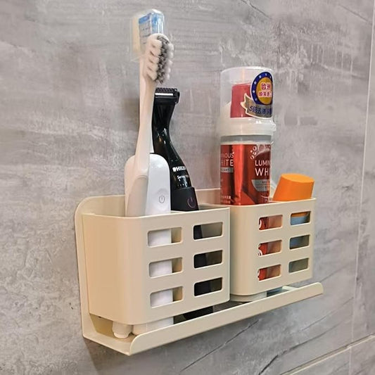 Aluminum Toothbrush Holder Self-Adhesive Wall Mount Bathroom Organizer for Toothbrush, Razor, Comb & Toothpaste. (Cream White