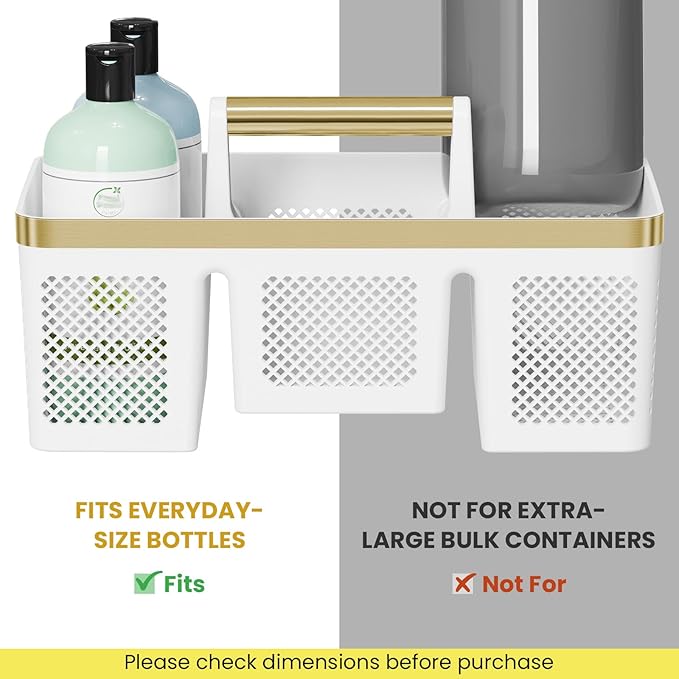 BYUNER Portable Cleaning Caddy & Shower Basket: Hard Plastic Caddy Organizer with Handle, 4 Divided Compartments, All-Side Drainage for Bathroom, Dorm & Utility, College Dorm Room Essentials