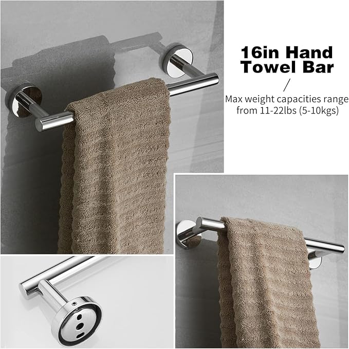 10pcs Bathroom Hardware Set, Brushed Nickel Bathroom Hardware Set, Including 16" Hand Towel Bars, Toilet Paper Holders, Towel Rings, Robe Towel Hooks