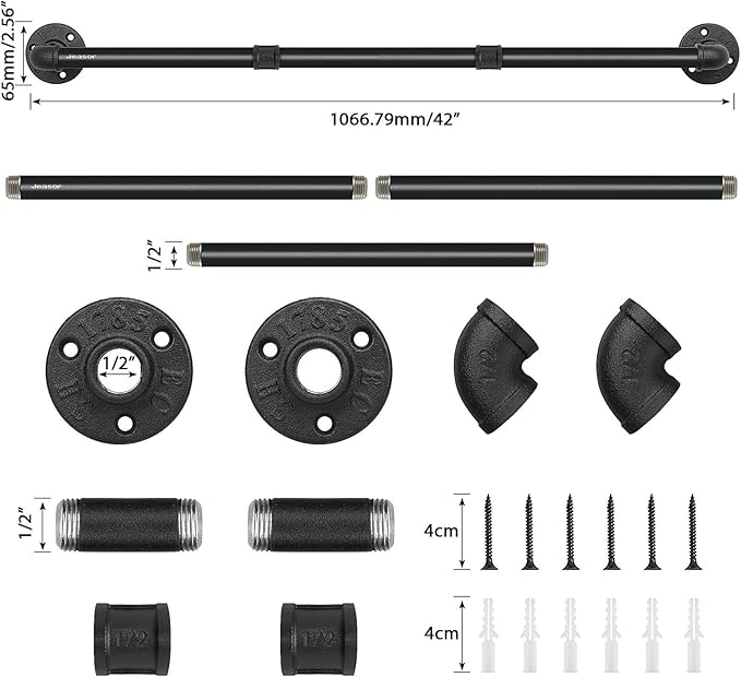 Industrial Pipe Towel Rack Towel Bar, Heavy Duty Wall Mounted Rustic Farmhouse Bath Towel Holder for Bathroom (Black, 42 inch)