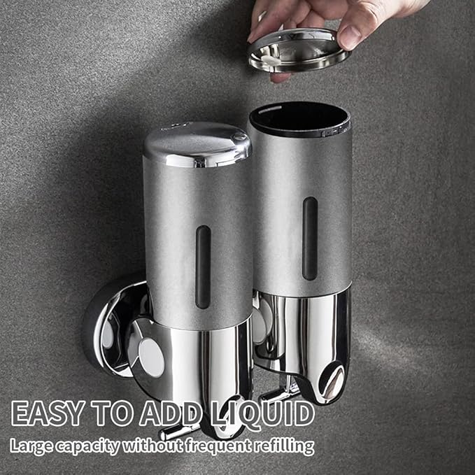 3 in 1 Chamber Wall Mounted Bathroom Shower Pump Dispenser and Organizer-Holds Shampoo, Soap, Conditioner, Shower Gel, for Bathroom Kitchen Hotel (Silver)