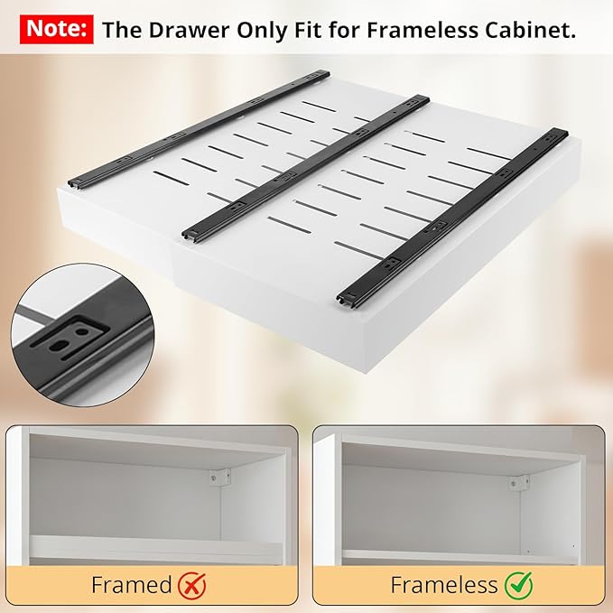 DOMNIU 4 Pack Pull Out Cabinet Organizers Expandable Width (12.4''-20.27''), Metal Slide Out Drawers, Upgrade 3 Slide Rails Sliding Drawer for Kitchen Cabinet Organizer with Adhesive Nano Film, White