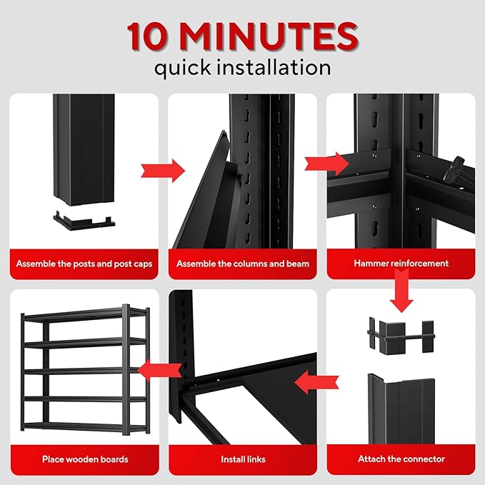5-Tier Metal Garage Shelving Unit | Adjustable Garage Shelving, Store Shelving, 2,500-Pound Capacity, 72 x 35.93 x 16 Inches, Easy to Assemble,Ideal for Garage and Basement Storage(72H*35.93W*16D)