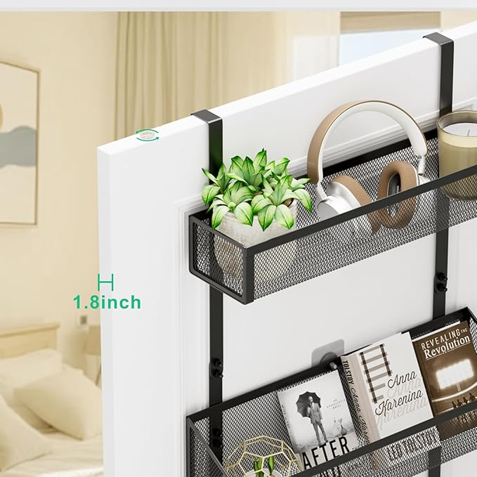 Over The Door Shower Caddy, Over The Door Hook Organizer with 12 Hooks & 3 Mesh Baskets – Space-Saving Towel Rack & Storage Hanger for Bathroom, Kitchen, Bedroom, No Drill Door Hooks, Black