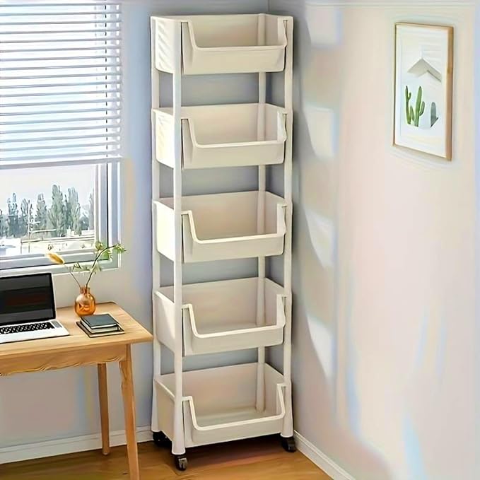 5-Tier Rolling Storage Rack with Wheels Shelves Shelf Storage Plastic Storages Shelving Shelf Rack Kitchen Storages Rack for Living Room Office Bathroom Garage Storage Shelves forfor Women