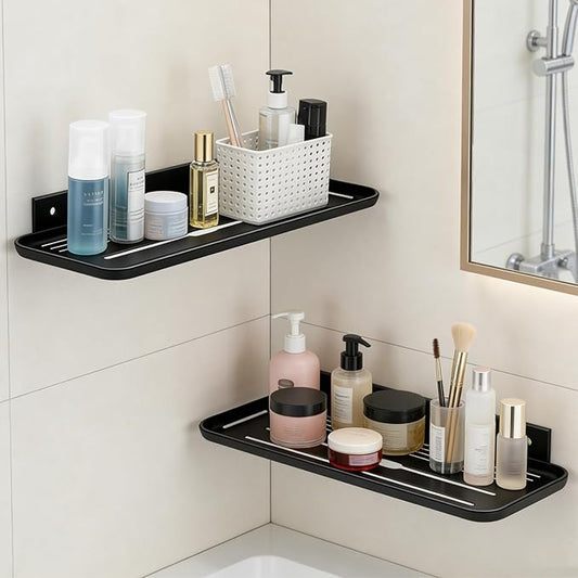 ACEXINYAN Wall Mounted Floating Shelf, Self Adhesive Shelf, No Drill Adhesive Wall Shelf, Floating Shelves Damage-Free Expand Walls Space for Living Room Kitchen Bathroom (2, Black)