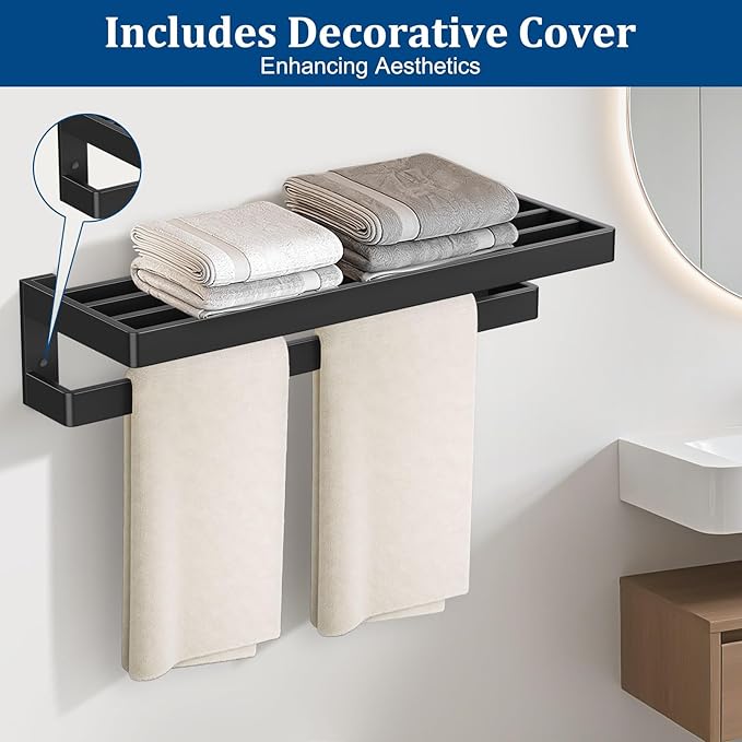Matte Black Towel Rack 23.6-inch Towel Bar Double Towel Holder Stainless Steel Bathroom Hardware Accessories Set