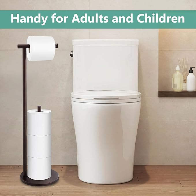 Free Standing Toilet Paper Holder Stand, Oil Rubbed Bronze Toilet Paper Holder with Storage for Jumbo Mega, Housen Solutions