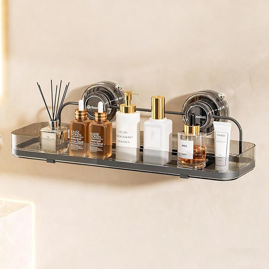 Suction Cup Shower Caddy, Wall Mounted No Drilling Bathroom Shower Organizers Storage Rack, Removable Shelves for Inside the Shower, Black
