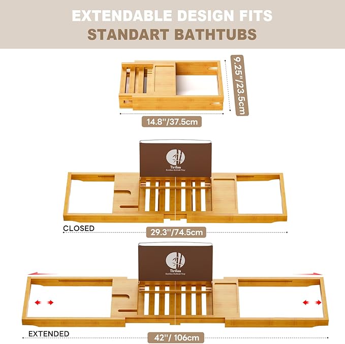 Bathtub Trays for Tub,Bath Tray, Foldable Bathtub Caddy,Bamboo
