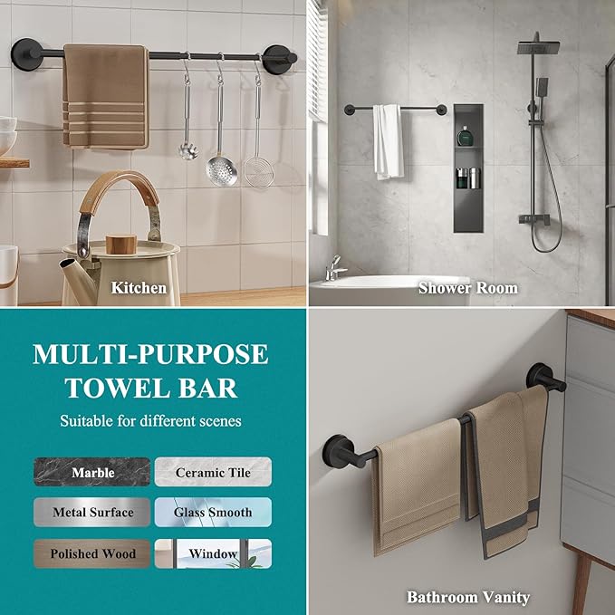 Towel Bar for Bathroom Wall,Adjustable 12~21 Inch Towel Racks for Bathroom Wall Mounted, Towel Holder for Glass Shower Door,Bathroom Accessories,Apparment Essentials,Home Decor-Black(2pcs)