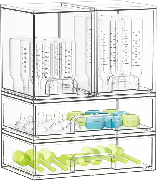 SpaceAid Bottle Storage Organizer Baby - Acrylic Bottles Station Organizer Container, Stackable Clear Drawers for Countertop, Vanity, Bathroom, Cabinet, Pantry Organization, 4 Pack, 2M2L, 14.4" H