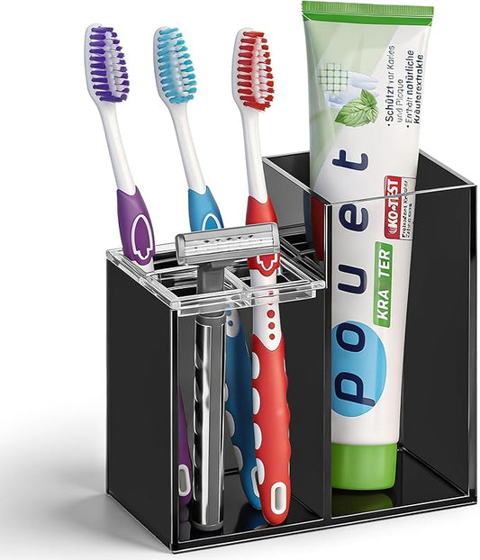 Acrylic Toothbrush Holders for Bathroom, 5 Slots Toothbrush and Toothpaste Storage Organizer Holder, Home Decor for Bathroom Accessories Organizer - Black