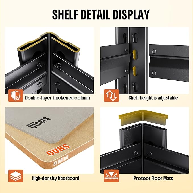 3Pack Storage Shelves,2500LBS Garage Shelving,Adjustable Garage Shelves,Heavy Duty Metal Shelving, 5 Tier Wood Utility Steel Shelf, Shelving Units and Storage Rack fo Kitchen Pantry Laundry