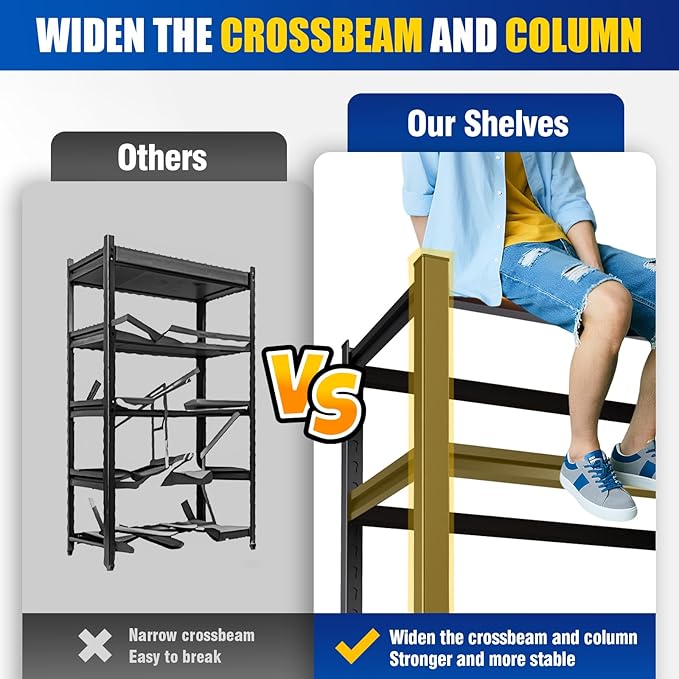 72"H Garage Shelving, Adjustable Garage Storage Shelves 3000LBS Heavy Duty Shelving 5-Tier Metal Shelving Units fou Garage, Utility Shelf Rack for Warehouse,Basement, Shop, 72''H x 45.7''W x 19.7''D