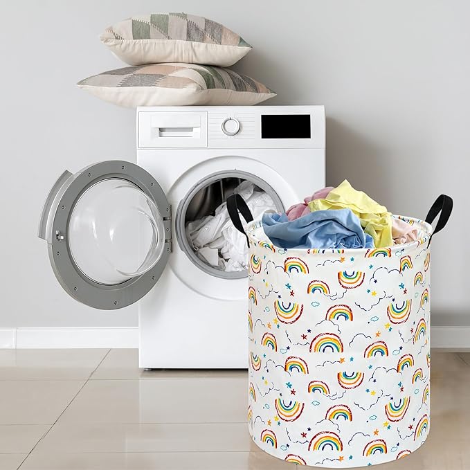 Round Laundry Hamper Storage Basket Fabric Material Storage Hamper Organization Basket, Storage Bin, Gift Box with Handles for Room