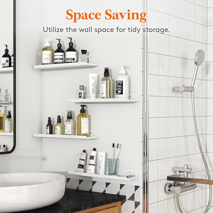 Lifewit Floating Shelves for Bathroom, Acrylic Wall Organizer for Perfume, Makeup, Figures, Nail Polish, Photo, Book, 14" Decor Display Rack for Nursery, Living Room, Bedroom, Kitchen, White, 8 Pack