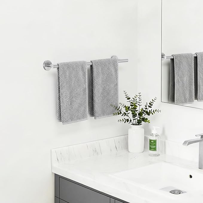 Brushed Nickel Towel Bar, 24 Inch Towel Rack for Bathroom Wall-Mounted, SUS304 Stainless Steel, Total Length 26 Inch