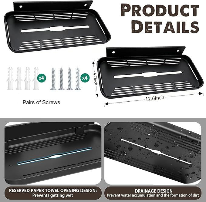 ACEXINYAN Wall Mounted Floating Shelf, Self Adhesive Shelf, No Drill Adhesive Wall Shelf, Floating Shelves Damage-Free Expand Walls Space for Living Room Kitchen Bathroom (2, Black)