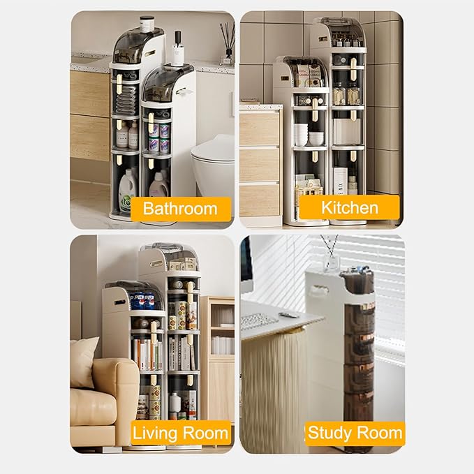4-Tier Narrow Bathroom Storage Cabinet with Wheels & Tissue Box, 7.1 Inch Skinny Bathroom Cabinet Waterproof Organizer, Slim Storage Drawers for Toilet/Laundry/Kitchen