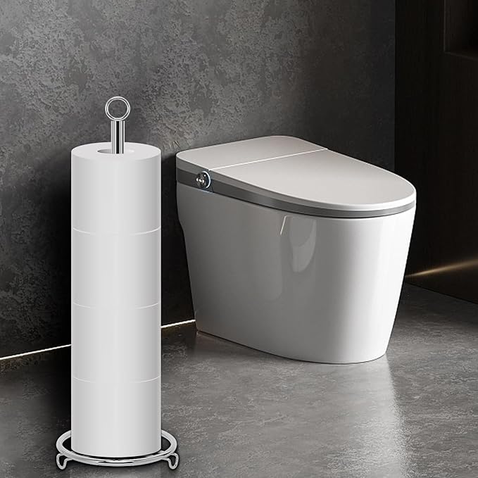 Bath Toilet Paper Holder, Metal Toilet Tissue Roll Organizer Storage, Tissue Paper Holder Stand for Bathroom/Kitchen Countertop, 21" H (Chrome)