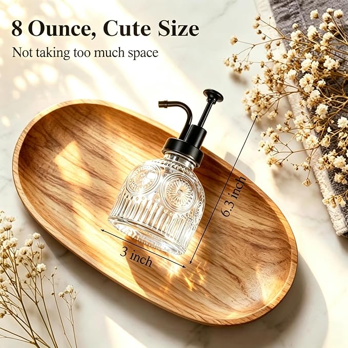 SheeChung Vintage Soap Dispenser, Kitchen Dish Soap Dispensers with Pump Mat, Glass Hand Soap Dispenser for Bathroom, Liquid, Lotion, Refillable, Rustic Farmhouse Decor-Clear (Black Pump, 1 pk)